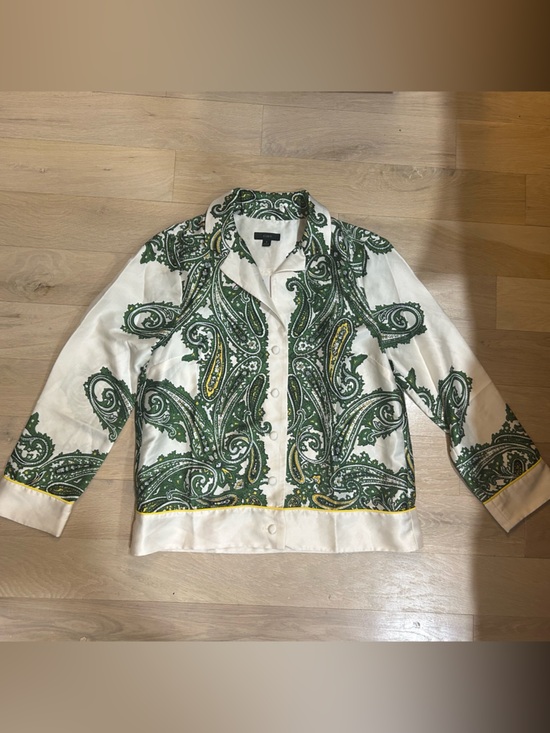 J. Crew Tops - Silk-Blend Green Paisley Button-Front Top